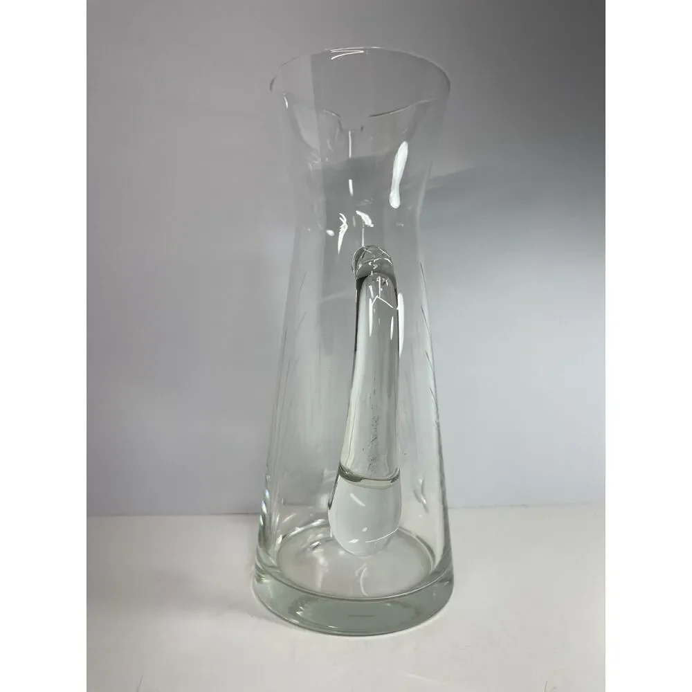 Vintage MCM Atomic Starburst Etched Glass Cocktail Pitcher Carafe 10
